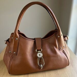 Dooney Bourke Caramel Large Vintage Belvedere Logo Lock Satchel Shoulder Purse